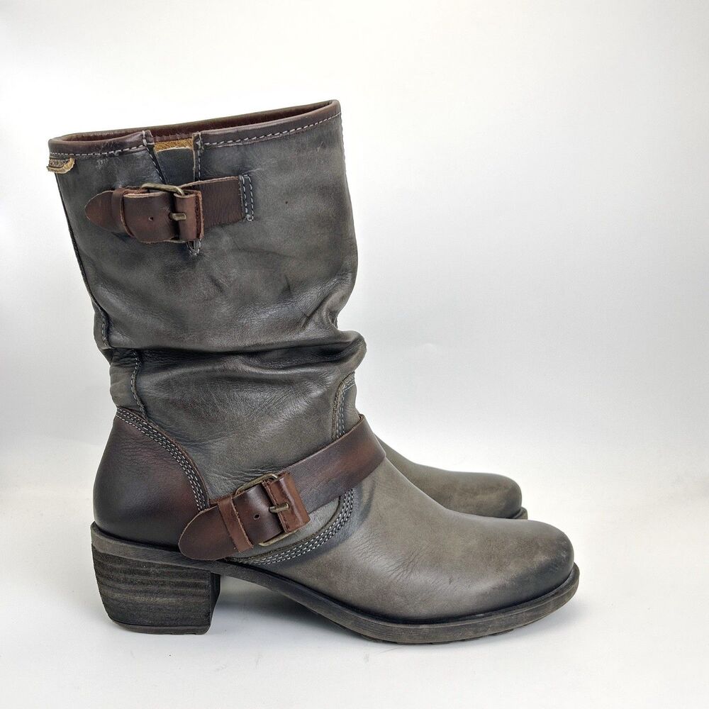 Pikolinos Le Mans Moto Boots Womens Sz 38 EU 7.5-8 US Gray Leather 838-9233
